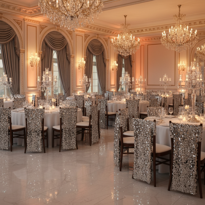 Silver Payette Sequin Chair Sash – Gala Ballroom