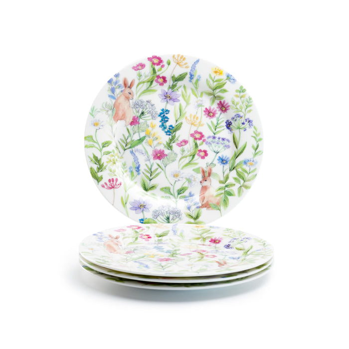 Stechcol Gracie Bone China 7.5" Spring Flower Bunny Bone China Dessert Plate Set of 4