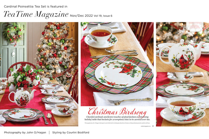 7.5" Cardinal Poinsettia Bone China Dessert Plate