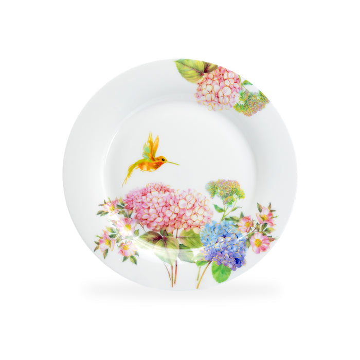 Gracie Bone China Stechcol 7.5" Hydrangea with Hummingbird Bone China Dessert Plate