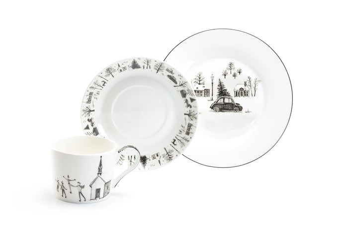 7.5" Winter Wonderland Christmas Tree Car Bone China Dessert Plate