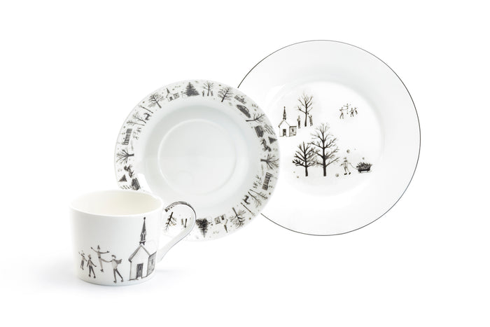7.5" Winter Wonderland Snow Village Bone China Dessert Plate