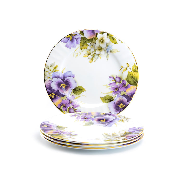 Stechcol Gracie Bone China Purple Pansy Dessert Plate Set of 4