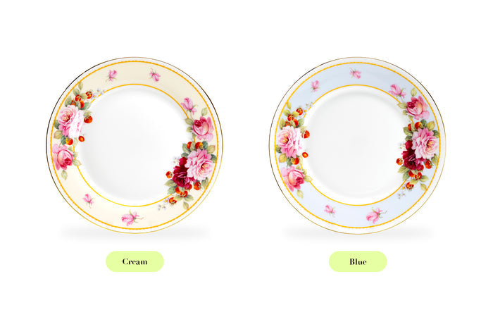 7.75" Peony and Strawberry Cream Bone China Dessert Plate
