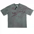 Acid Wash Grey Dark Figure Sketch Oversized Graphic T-Shirt