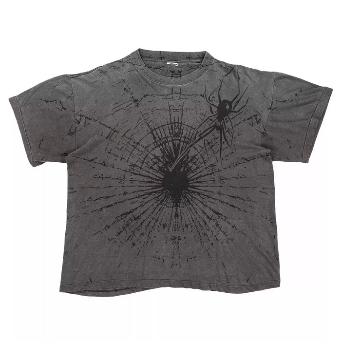 Acid Wash Spider Web Graphic Oversized Boxy T-Shirt in Dark Grey