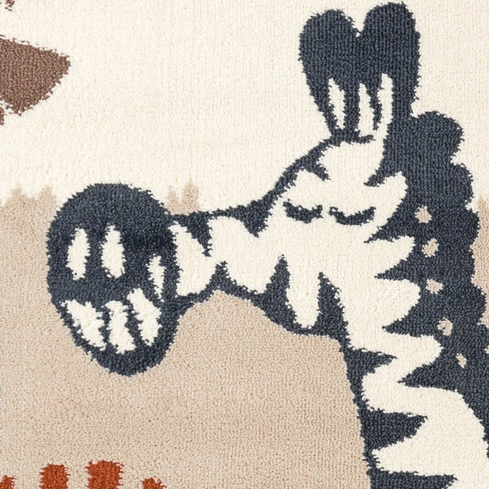 Close-up of a textured rug with a zebra design on a beige background