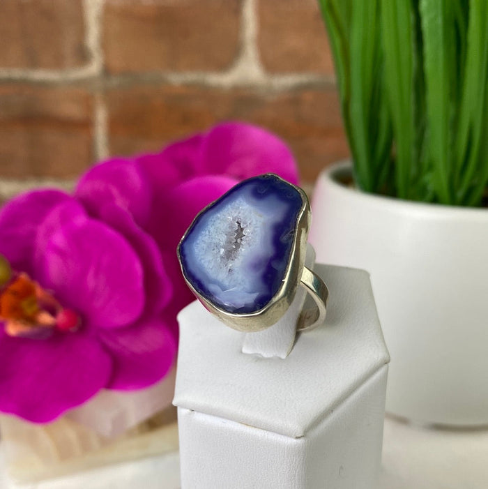 Agate Purple Ring with sterling silver Adjustable Band 1"