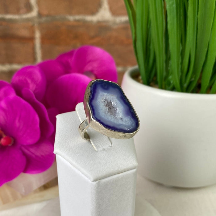 Agate Purple Ring with sterling silver Adjustable Band 1"