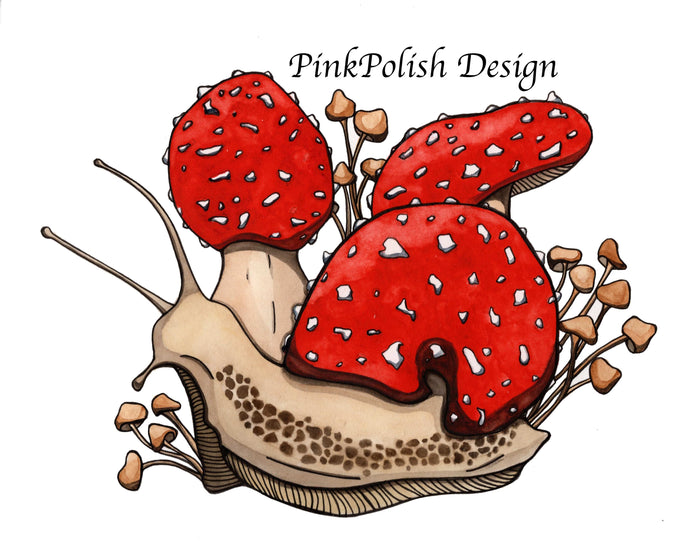PinkPolish Design Art Prints "Amanita Snail" Watercolor Painting: Art Print