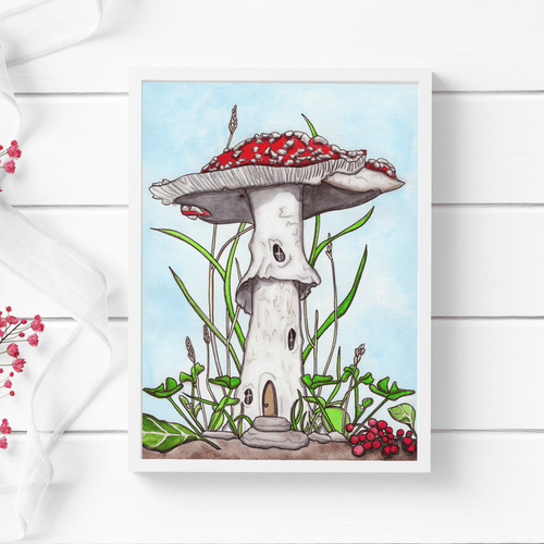 PinkPolish Design Art Prints "Amanita Sunny Home" Watercolor Painting: Art Print