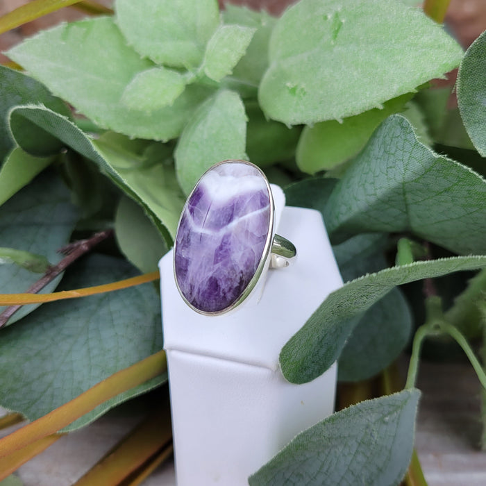 Amethyst Chevron Freeform Adjustable Ring ~ 1" in Sterling Silver