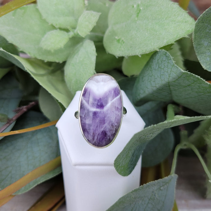 Amethyst Chevron Freeform Adjustable Ring ~ 1" in Sterling Silver