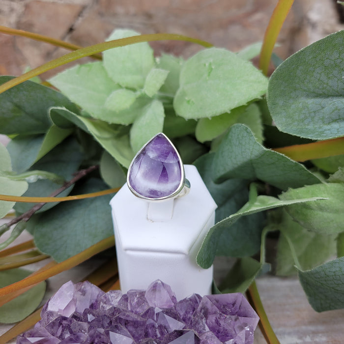 Amethyst Chevron Freeform Adjustable Ring ~ 1" in Sterling Silver