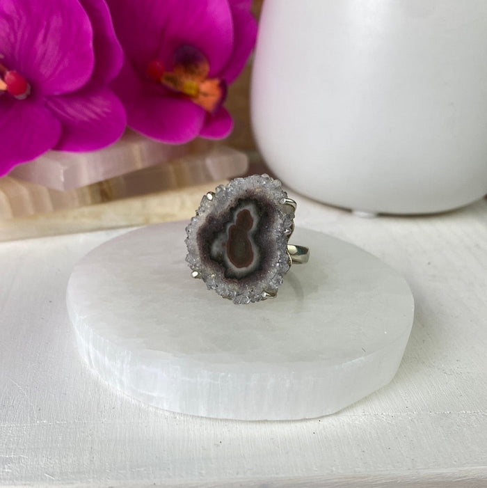 Amethyst Stalactite Flower Ring & Sterling Silver Prong Settings and Adjustable Band
