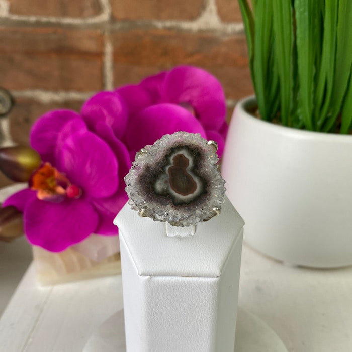 Amethyst Stalactite Flower Ring & Sterling Silver Prong Settings and Adjustable Band