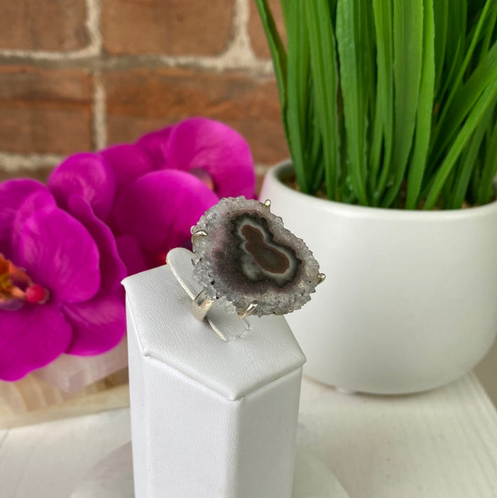 Amethyst Stalactite Flower Ring & Sterling Silver Prong Settings and Adjustable Band
