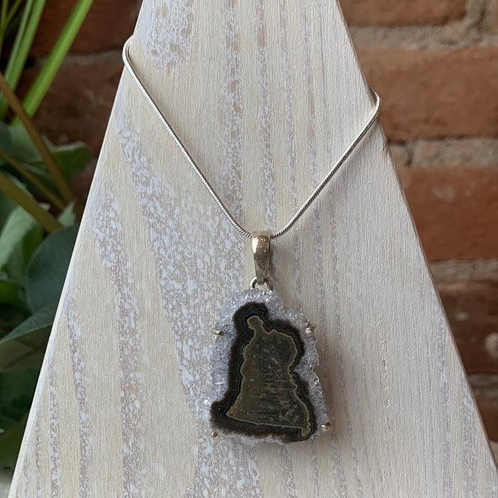 Amethyst Stalactite Slice Pendant with sterling silver Setting 1.5"