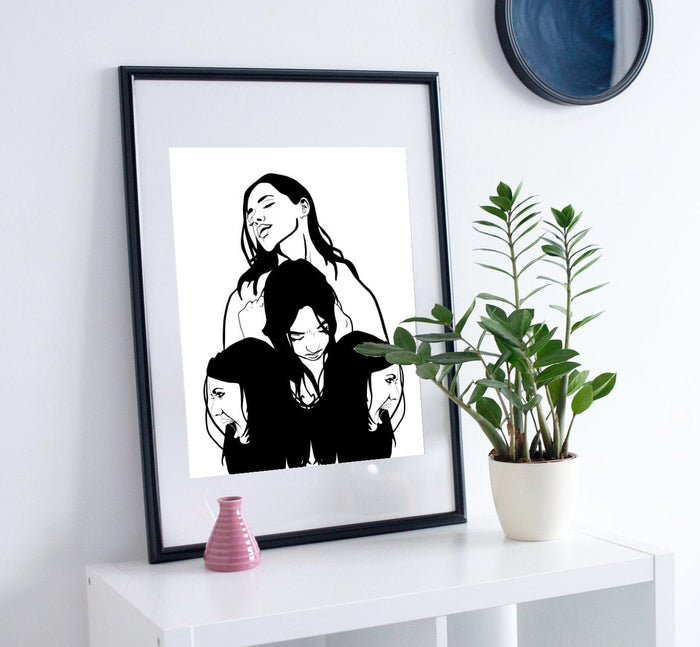 PinkPolish Design Posters, Prints, & Visual Artwork "Anxiety" Digital Ink Drawing: Art Print