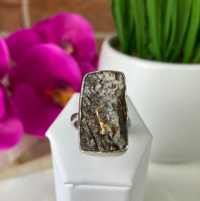 Astrophyllite sterling silver Sized and Adjustable Ring 1.5"
