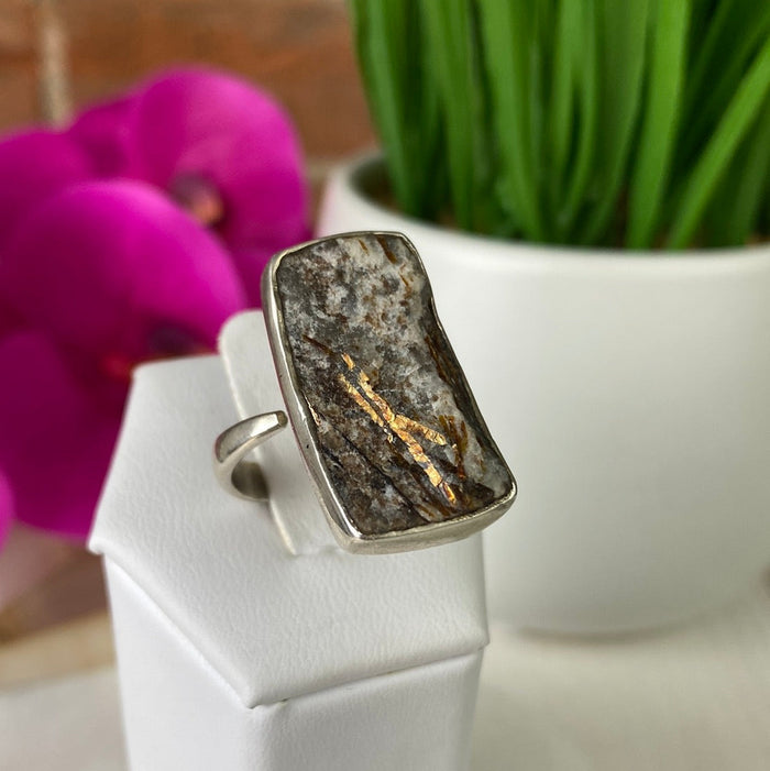Astrophyllite sterling silver Sized and Adjustable Ring 1.5"
