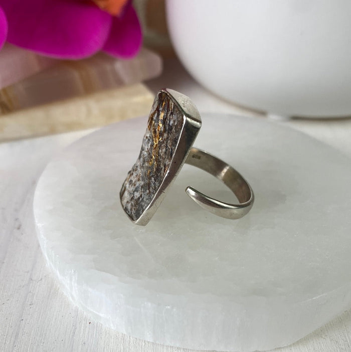 Astrophyllite sterling silver Sized and Adjustable Ring 1.5"