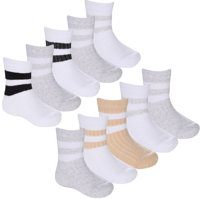 Baby 5 Pack Sports Socks - White/Neutral (0-5.5) (PK12) 44B1013