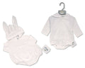 Baby All-In-One with Bunny Ears - Short - White (NB-9m) (PK6) BIS-2120-6336w