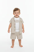 Baby Boys 3pc Shorts Set - Stone/HappySmile (1-2Years) (PK6) M34319