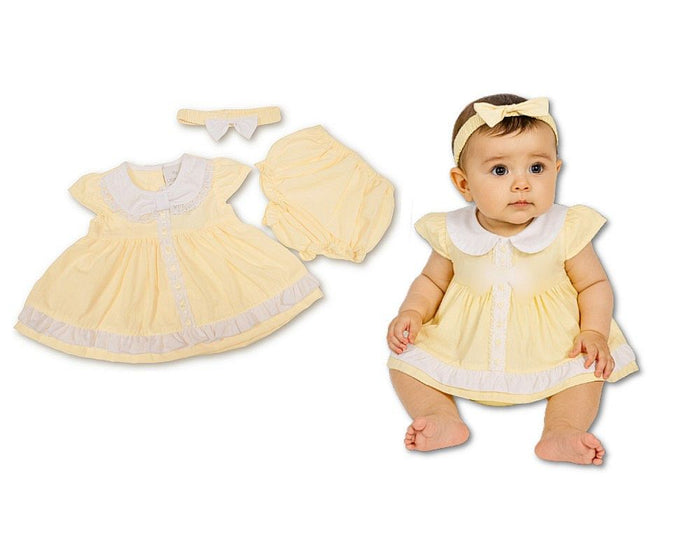 Baby Dress Lemon with Lace and Bow (6-24m) (PK6) - BIS-2120-6375