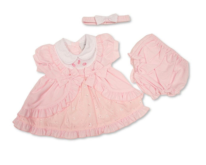 Baby Dress Pink with Ruffles and Bows (NB-6m) (PK6) - BIS-2120-6359