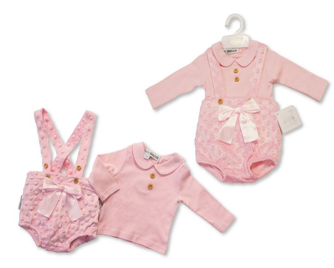 Baby Girls 2 pcs Short Dungaree Set with Bow (NB-6m) (PK6) BIS-2020-2606