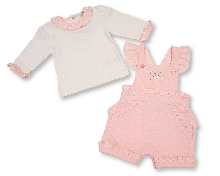 Baby Girls 2 pcs Short Dungaree Set with Diamante Applique (NB-6m) (PK6) - BIS-2020-2713