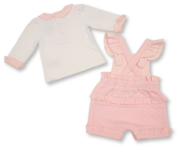 Baby Girls 2 pcs Short Dungaree Set with Diamante Applique (NB-6m) (PK6) - BIS-2020-2713