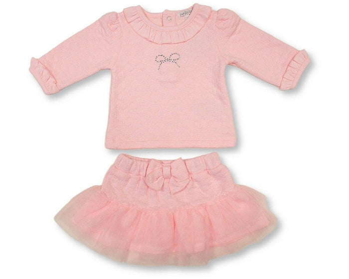 Baby Girls 2 pcs Skirt Set with Diamante Applique and Bow (NB-6m) (PK6) - BIS-2020-2712