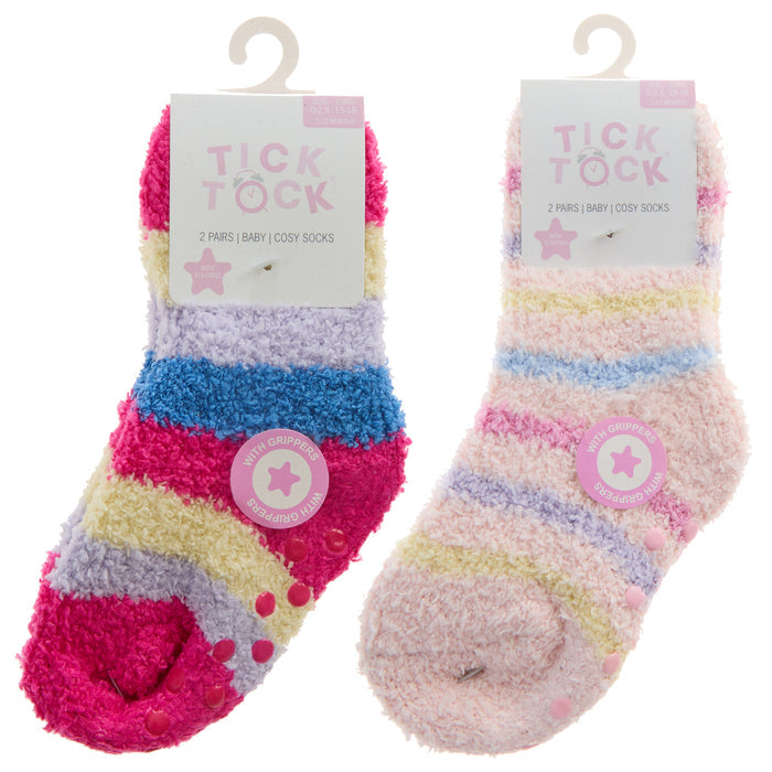 Baby Girls 2Pk Stripe Cosy Socks-(PK12) (0-0 to 3-5.5) 44B1009