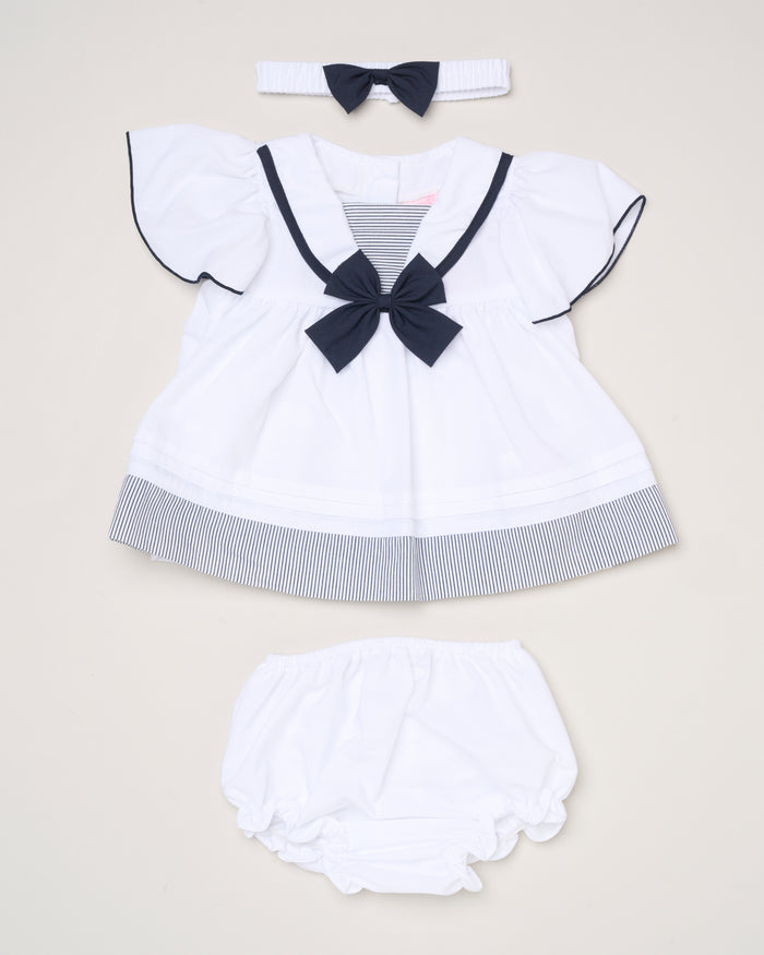 Baby Girls Dress, Pant & Headband Set - Navy/Pink Bow (9-24m) (PK6) H12805INF
