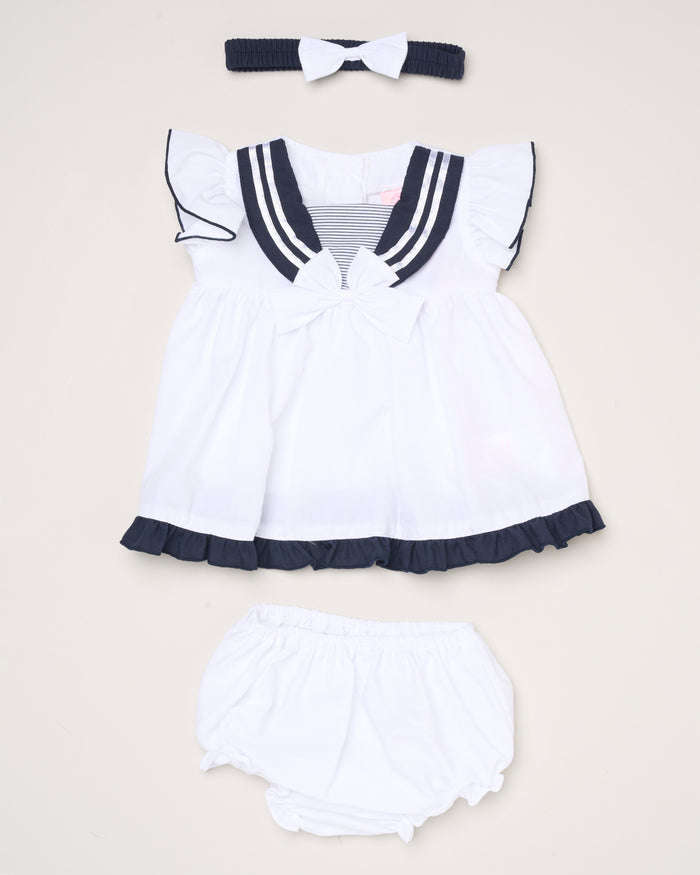 Baby Girls Dress, Pant & Headband Set - White/Navy/Pink (9-24m) (PK6) H12816INF
