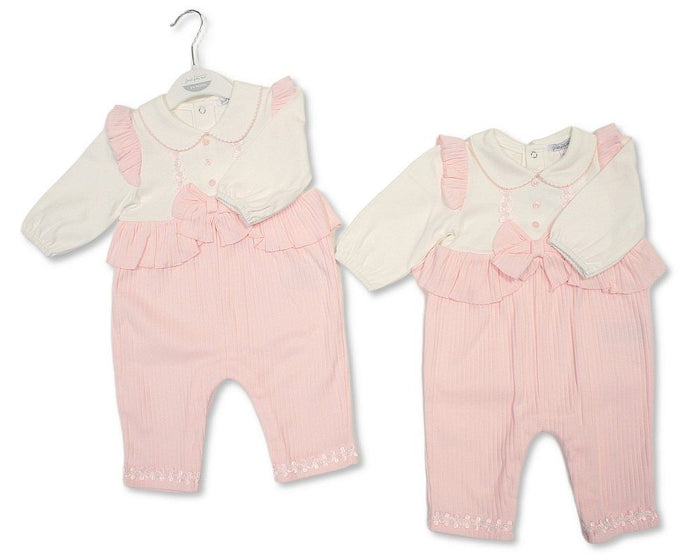 Baby Girls Long Romper with Lace Applique and Bow (NB-6m) (PK6) - BIS-2020-2716