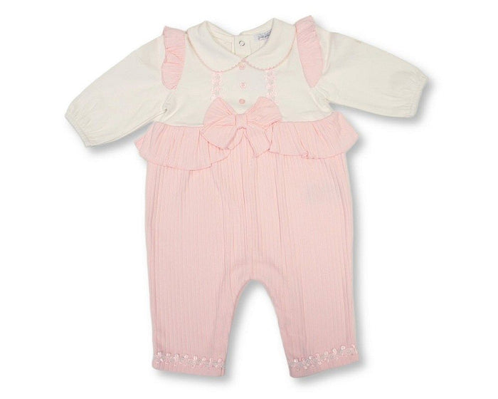 Baby Girls Long Romper with Lace Applique and Bow (NB-6m) (PK6) - BIS-2020-2716