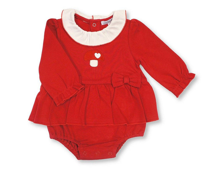 Baby Girls Long Sleeved Dress Romper with Bows - Mushroom (NB-6m) (PK6) - BIS-2020-2724