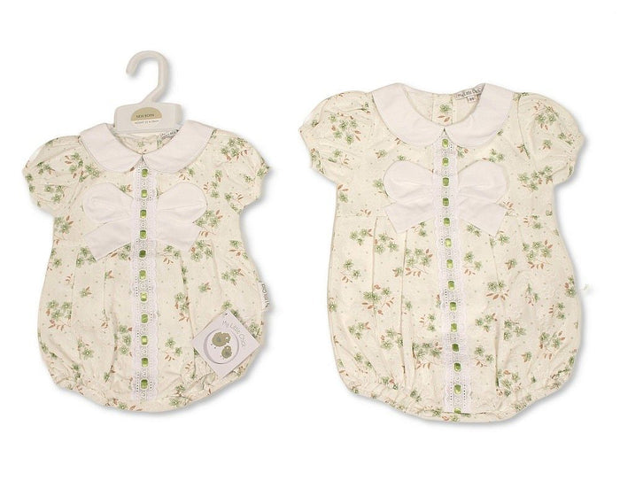 Baby Girls Romper with Floral Print, Lace and Bow (NB-9m) (PK6) - BIS-2120-6416