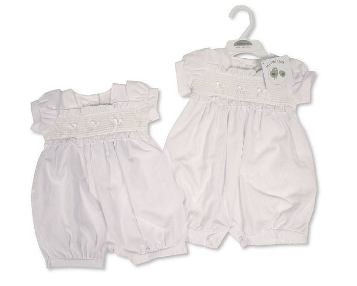 Baby Girls Romper with Smocking and Bows (NB-6m) (PK6) BIS-2120-6259