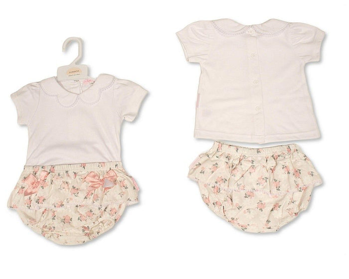 Baby Girls Short 2 pcs Set with Floral Print and Bow (NB-9m) (PK6) - BIS-2120-6401