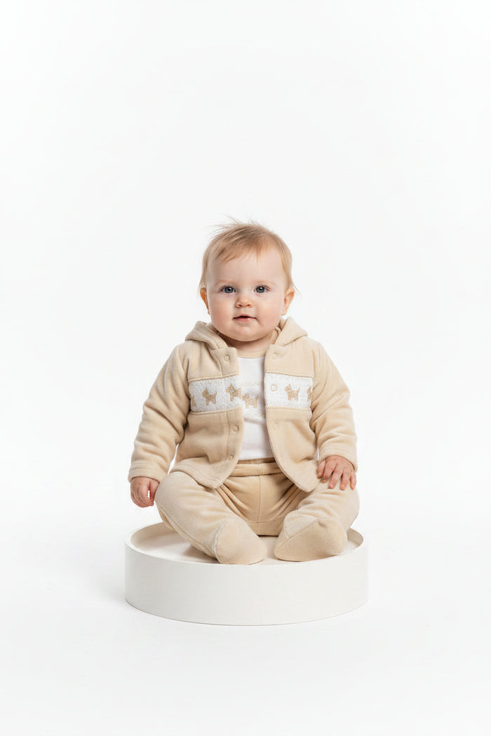 Baby Velour 3 pcs Set with Smocking - Puppy (NB-6m) (PK6) BW-13-416