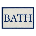 Rectangular bath mat with 'BATH' text in blue on a white background