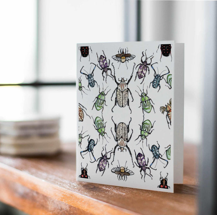 PinkPolish Design Note Cards "Beetle Repetition" Handmade Notecard
