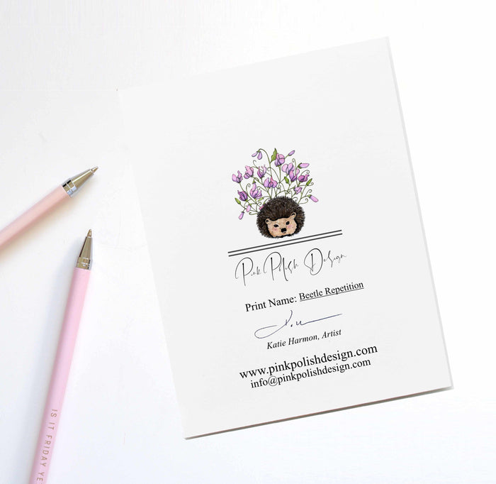 PinkPolish Design Note Cards "Beetle Repetition" Handmade Notecard