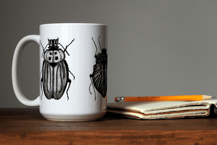 PinkPolish Design Coasters "Beetles" 15oz Mug