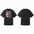 Black oversized graphic tee with devil lip, star overlay, spike details, and distressed Black Energy print on the front